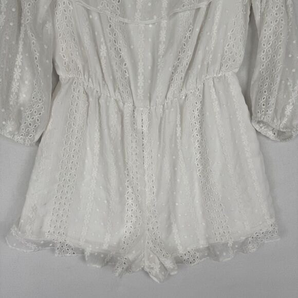 Express Romper Womens Large White Eyelet Ruffle Coquette Cottagecore Soft Girl - Picture 3 of 15